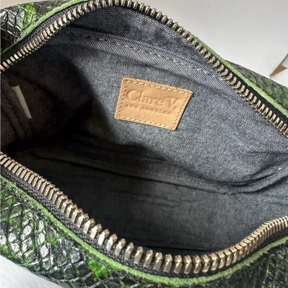 Clare V Fern Miro Stripe Snake Green Crossbody Midi Purse Sac~originally $345! - Picture 7 of 8